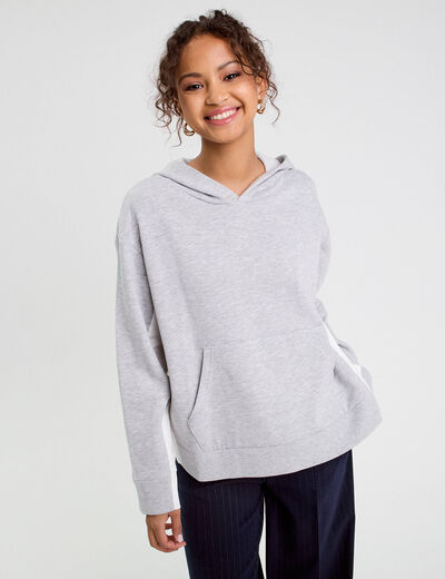 Sweat droit long &agrave; capuche gris clair femme