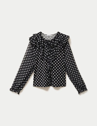 Blouse droite voile manches longues noir femme