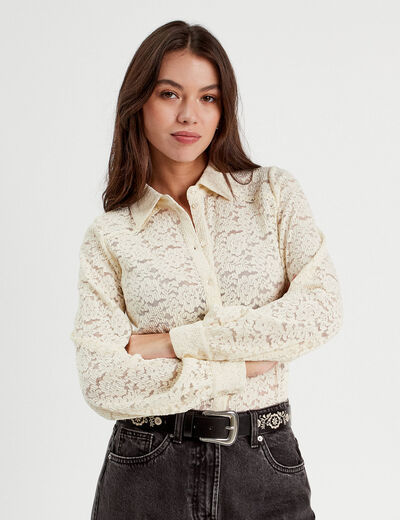 Chemise dentelle plissée ecru femme