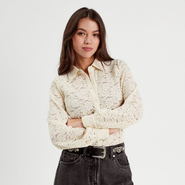 chemise dentelle plissee ecru femme Chemise dentelle plissée ecru femme