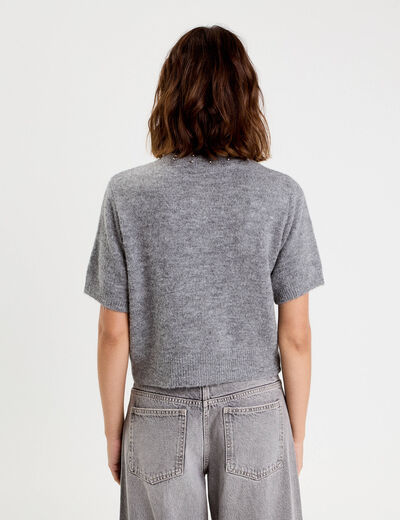 Gilet &agrave; d&eacute;tails de perles gris femme