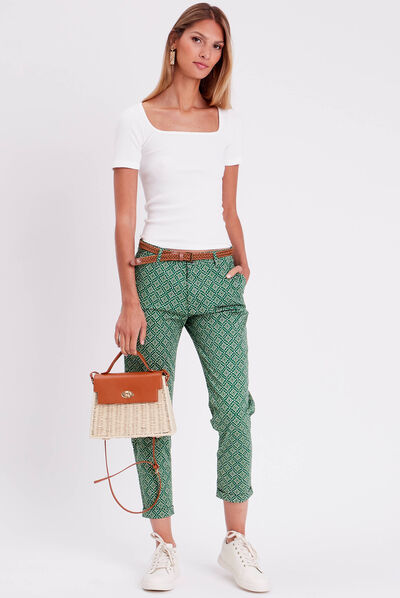 Pantalon chino slim 7/8ème vert femme