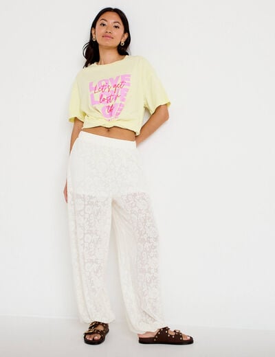 Pantalon bouffant taille standard ecru femme