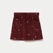 Jupe courte trap&egrave;ze en velours brod&eacute; marron femme