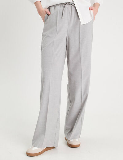 Pantalon large taille haute gris clair femme