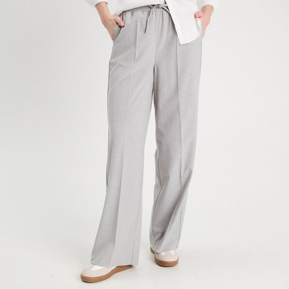 Pantalon large taille haute gris clair femme