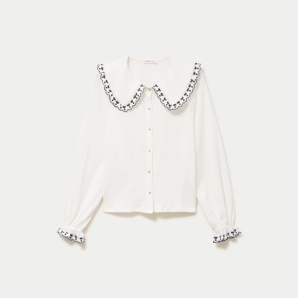 Blouse broderie manches longues ecru femme