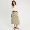Robe midi évasée smockée vert kaki femme