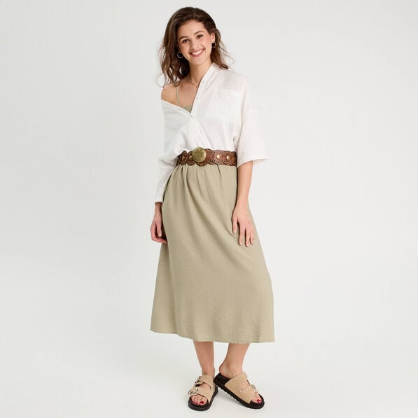 robe midi evasee smockee vert kaki femme Robe midi évasée smockée vert kaki femme