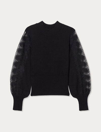 Pull manches longues dentelle noir femme