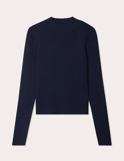 Pull col montant torsades bleu marine femme
