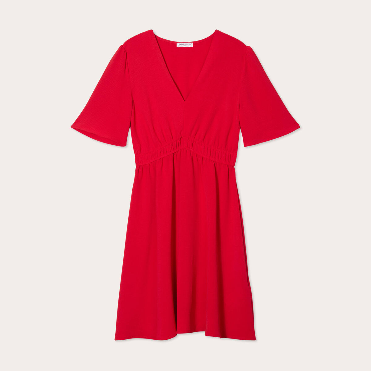 Robe évasée taille élastiquée rouge femme