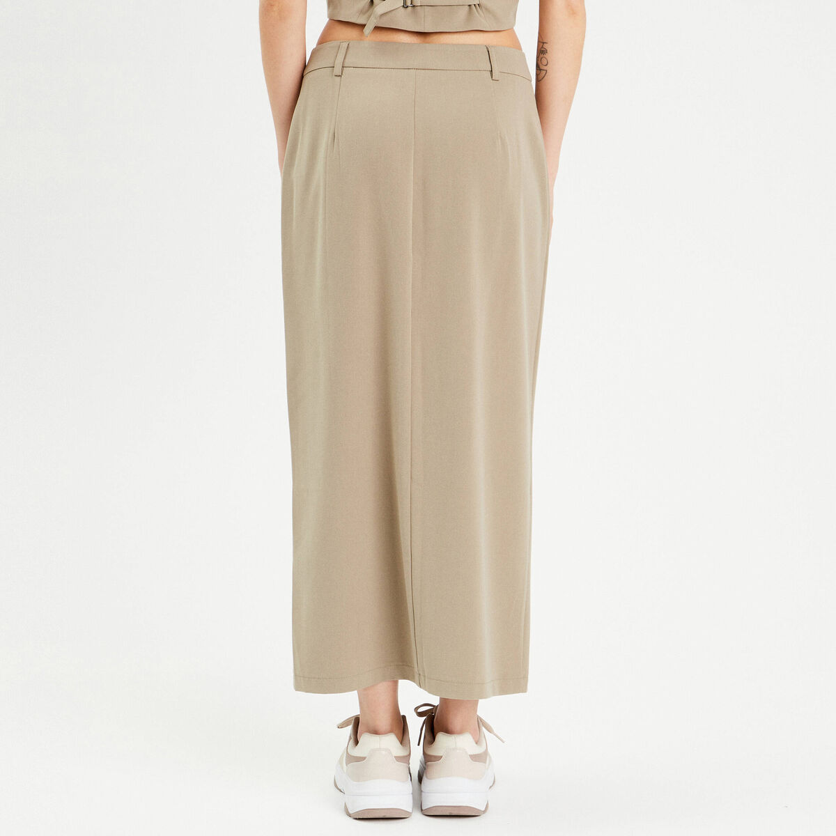 Jupe longue droite fendue vert kaki femme