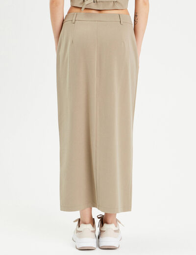 Jupe longue droite fendue vert kaki femme