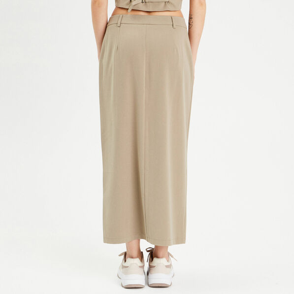Jupe longue droite fendue vert kaki femme