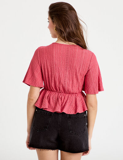 Blouse manches courtes rose framboise femme