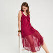 Robe longue évasée volants bordeaux femme