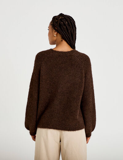 Pull ample col rond manches longues marron fonc&eacute; femme