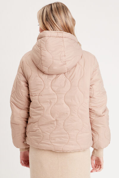 Manteau réversible à capuche sable femme