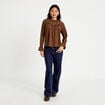 Blouse droite manches longues pliss&eacute;e marron femme