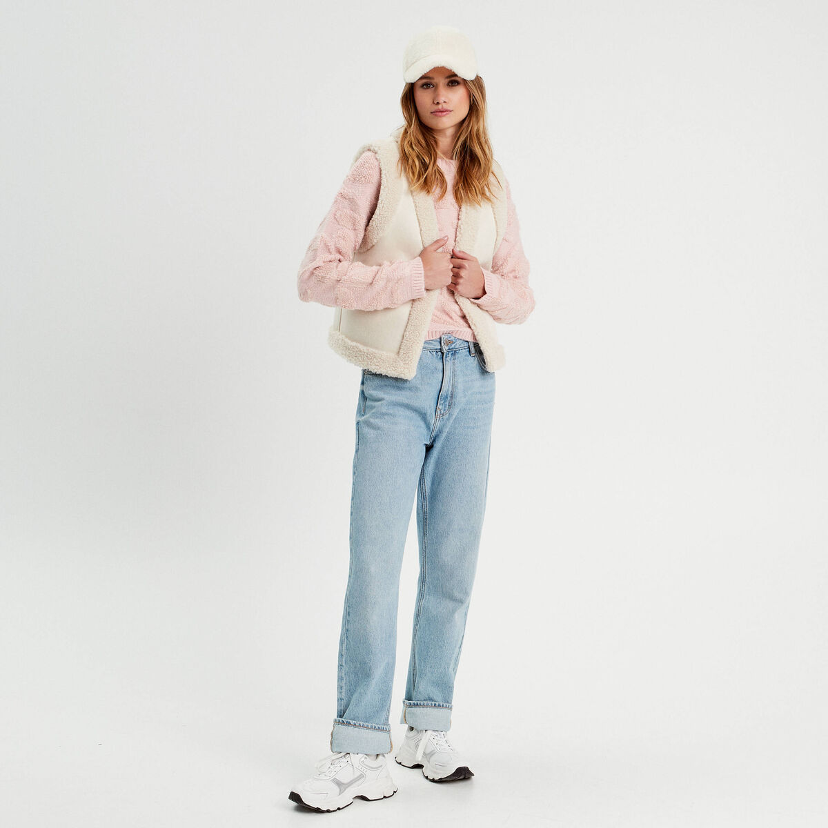 Pull manches longues rose clair femme