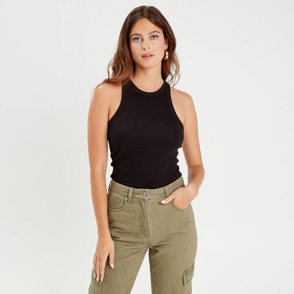 debardeur cotele noir femme Débardeur côtelé noir femme