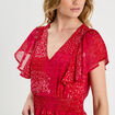 Robe évasée taille smockée rouge femme