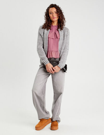 Gilet manches longues gris clair femme