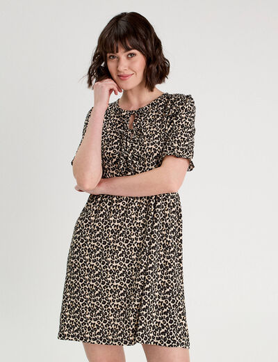 Robe évasée manches courtes sable femme