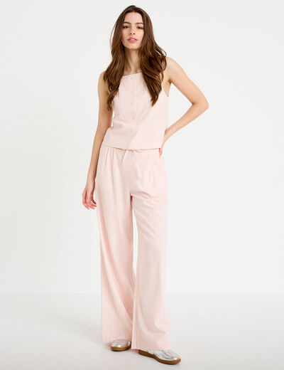 Gilet ajust&eacute; col v bretelles fines rose femme