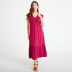 Robe longue &eacute;vas&eacute;e col v manches courtes rouge femme