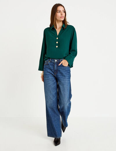 Blouse manches longues vert fonc&eacute; femme