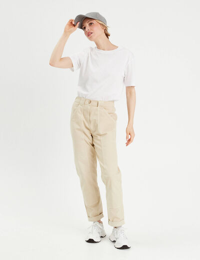 Pantalon chino slim sable femme