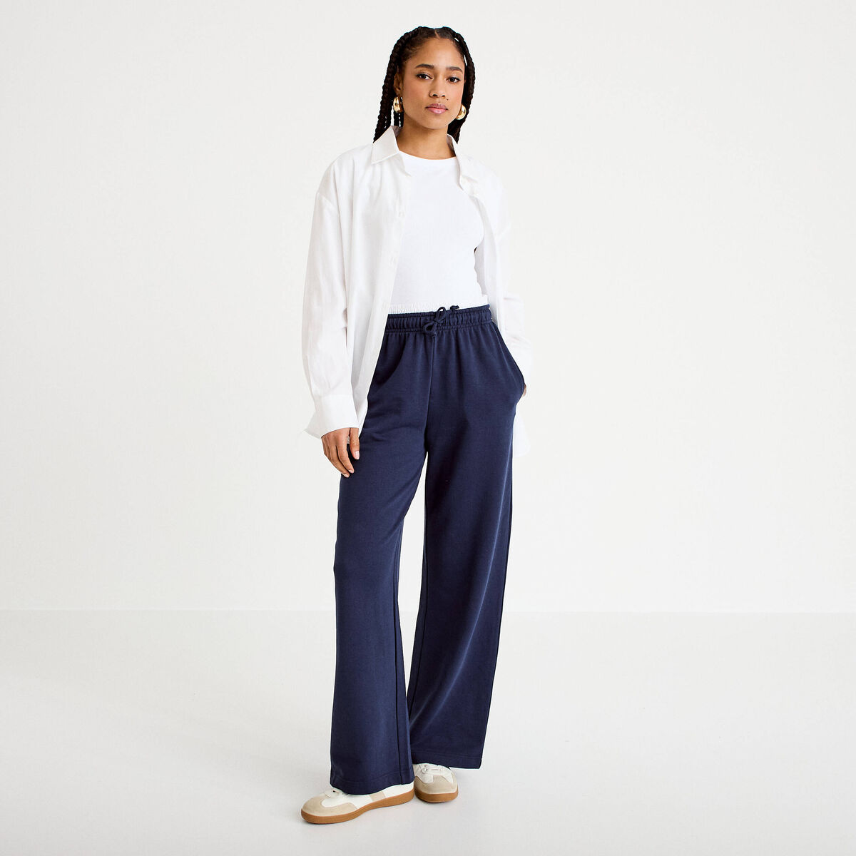 Pantalon large style jogging bleu marine femme
