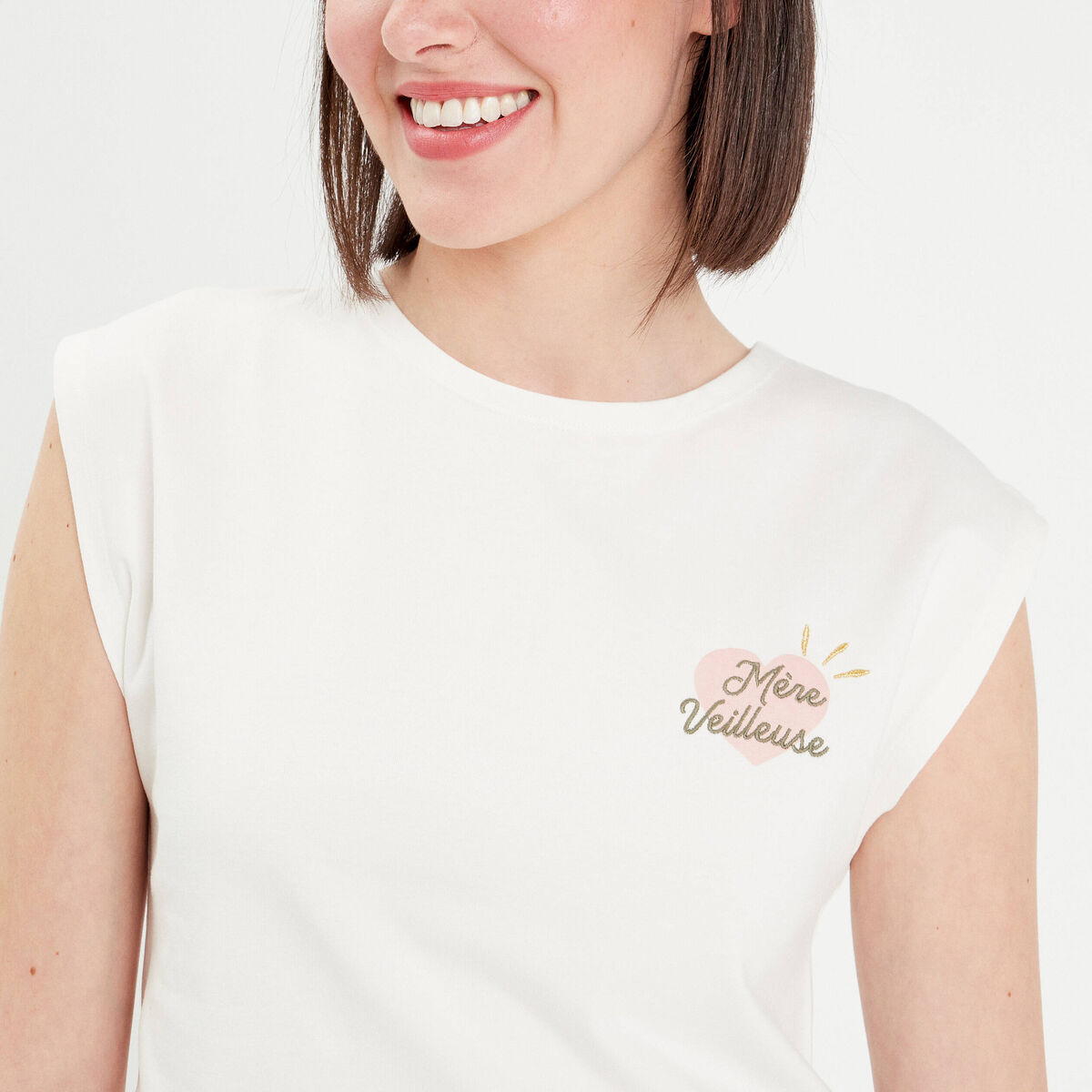 T-shirt manches courtes ecru femme