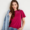T-shirt manches courtes aspect dentelle rouge femme