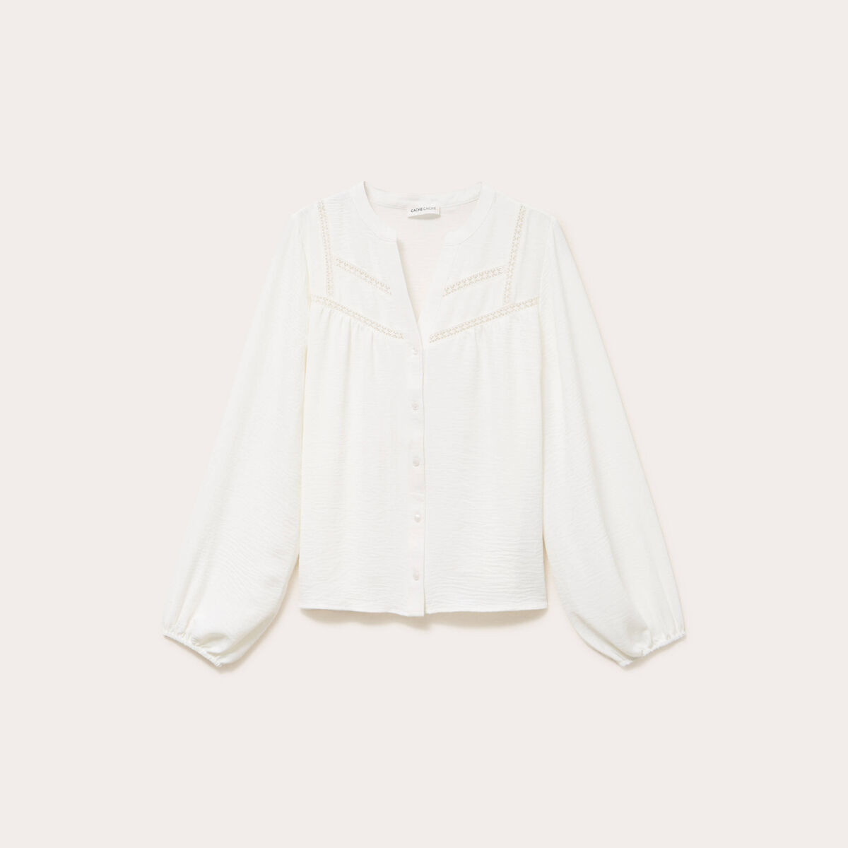 Blouse ajour&eacute;e col v manches longues ecru femme