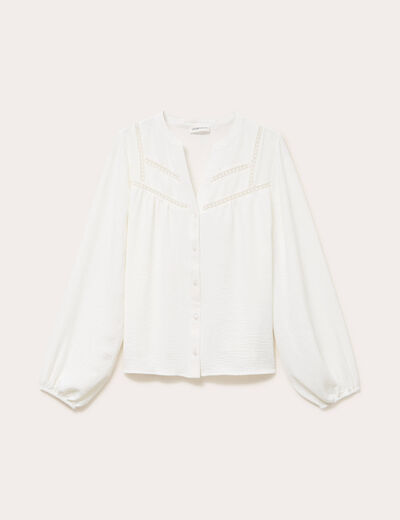 Blouse ajour&eacute;e col v manches longues ecru femme