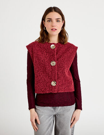 Gilet sans manches effet polaire rouge fonc&eacute; femme