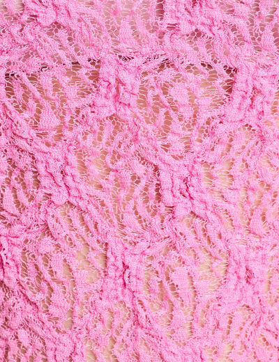 Body ajusté manches courtes dentelle rose femme