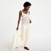 Pantalon barrel broderie taille basse ecru femme