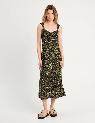 Robe longue évasée jaune clair femme