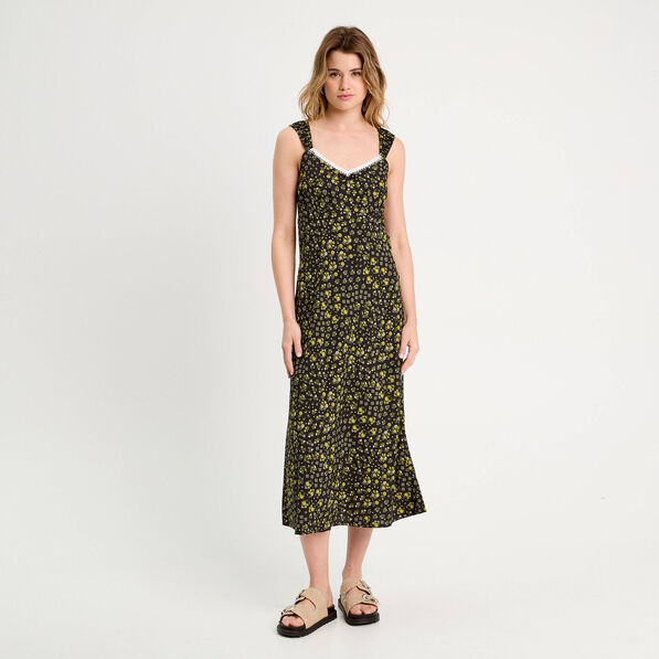 Robe longue évasée jaune clair femme