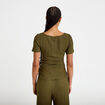 T-shirt col rond manches courtes bijou vert kaki femme