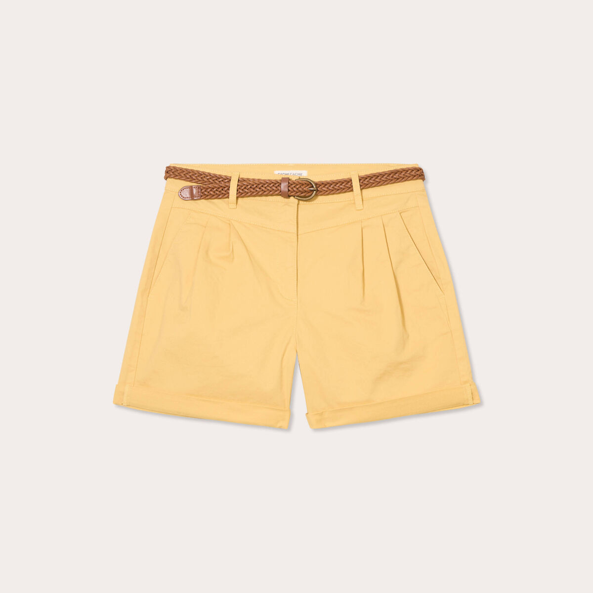Short chino ceinturé jaune clair femme