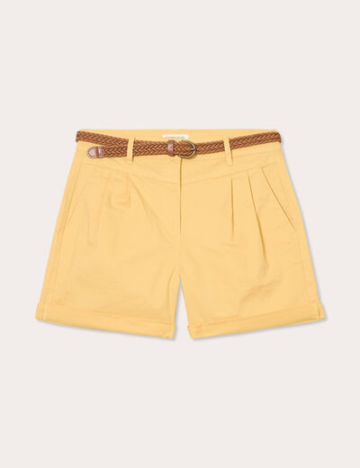 Short chino ceinturé jaune clair femme