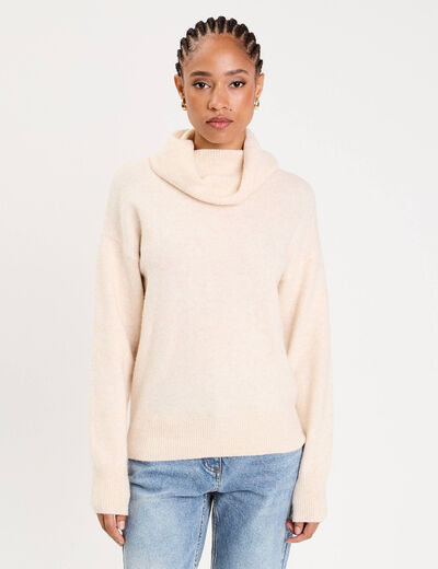 Pull avec col roul&eacute; ecru femme