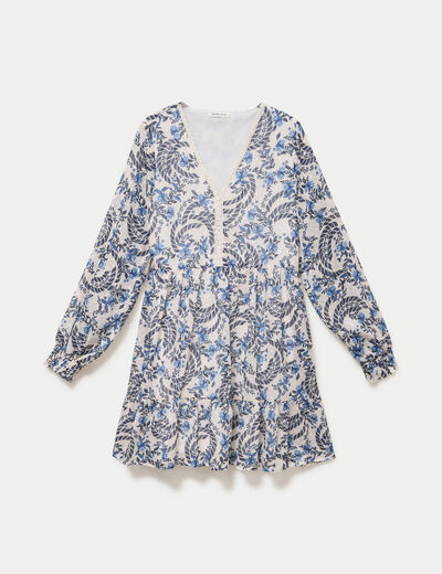 Robe droite col v manches longues blanc femme