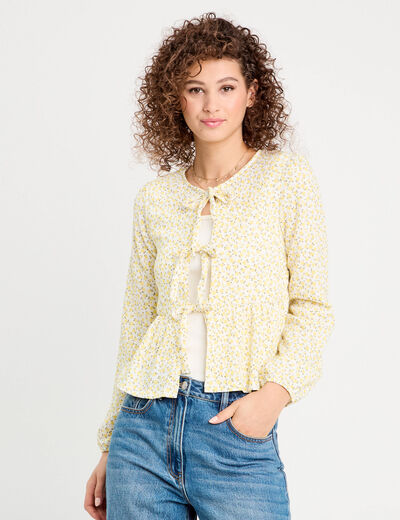 Blouse nouée manches longues blanc femme