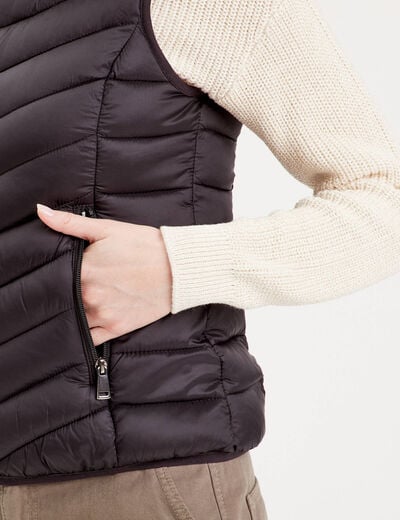 Doudoune droite à capuche noir femme